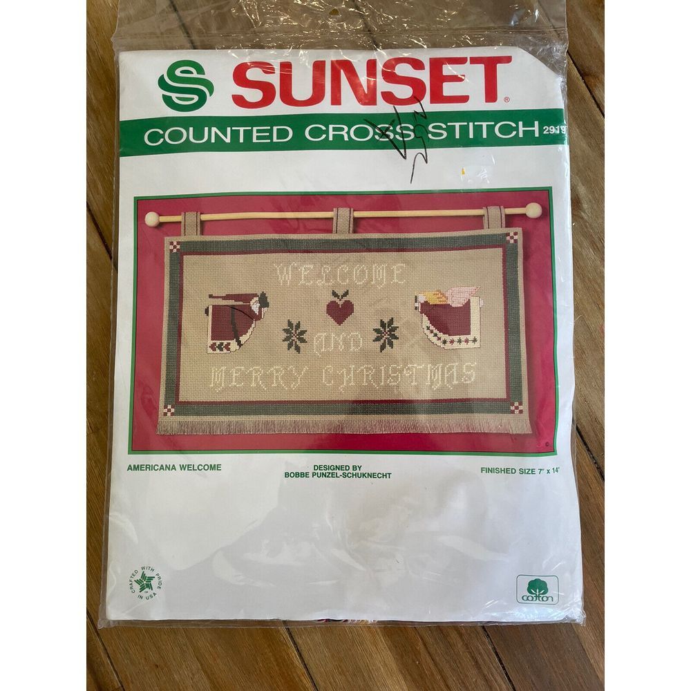 NEW SUNSET AMERICANA WELCOME MERRY CHRISTMAS CROSS STITCH KIT 7" X 14"